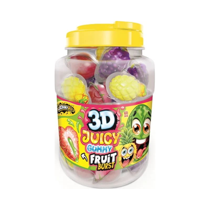 Johny Bee 3D Juicy Gummy Fruit 18 g, posuda 60 kom